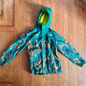 The North Face Boys Green and Line Yeti Bigfoot Print Waterproof Jacket